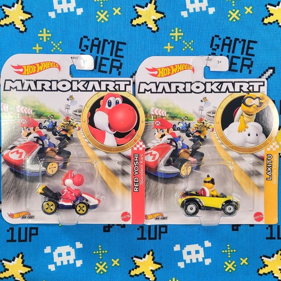 Hot Wheels Mario Kart Complete Set Wario Luigi Lakitu Yoshi Toad Shy Guy & Peach - Picture 5 of 7